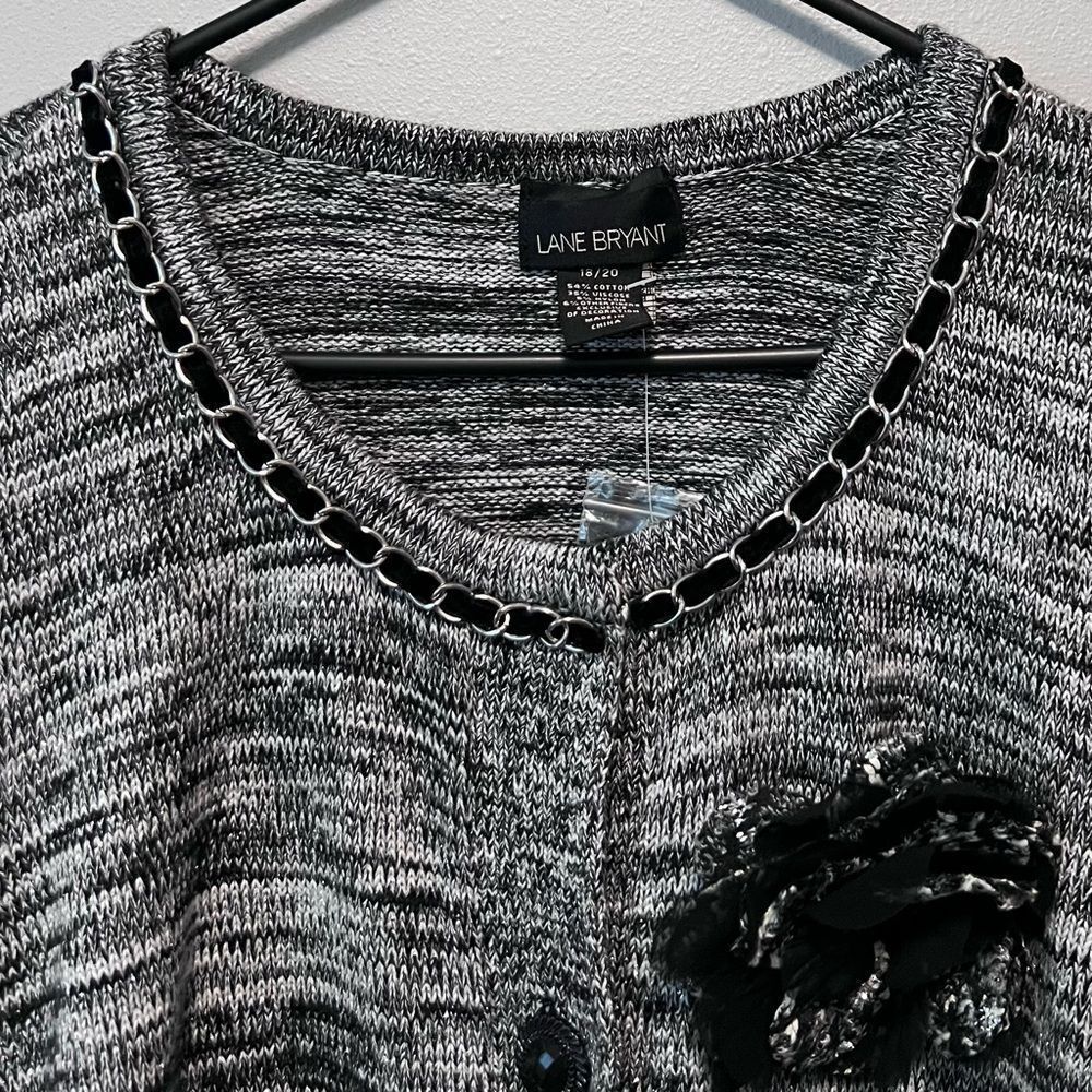 Lane Bryant Gray Cardigan Sweater W/Black Accents Size 18/20 NWT! - Picture 2 of 8